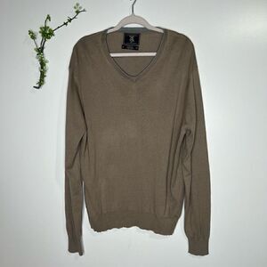 Maker & Company Silk Cashmere Blend Tan Taupe V-Neck Sweater Mens